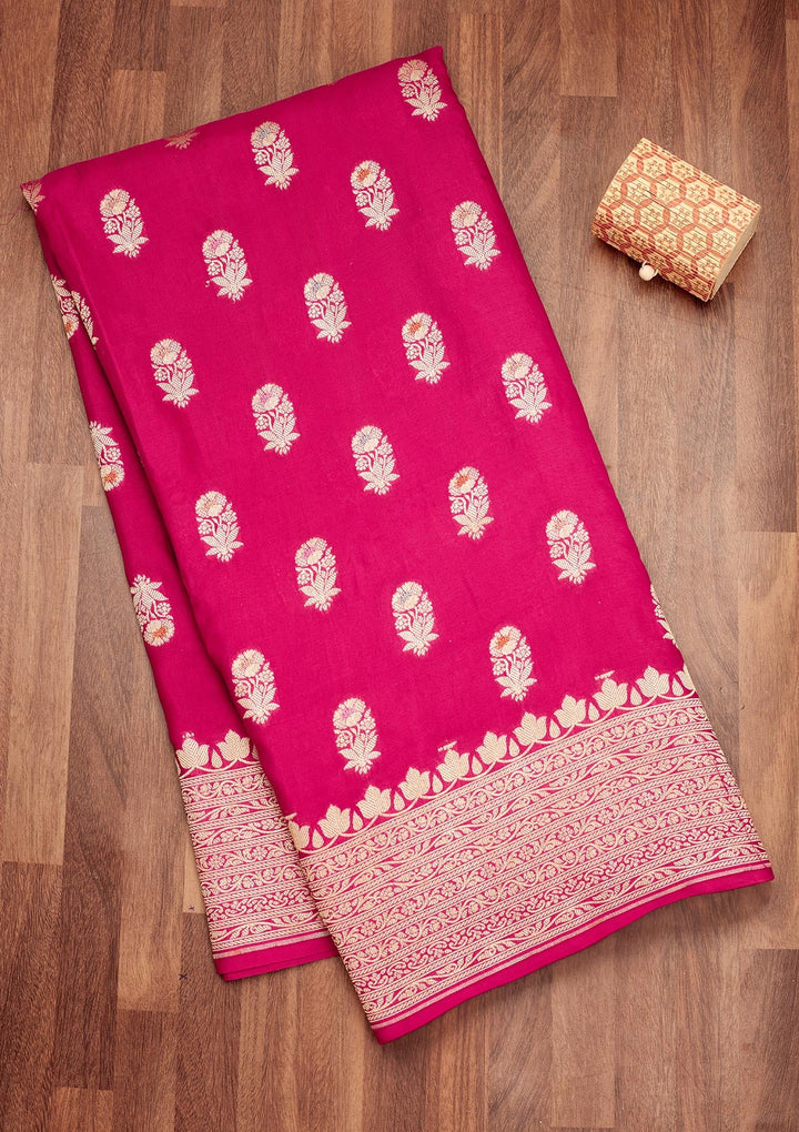 Rani Pink Zariwork Pure Silk Saree-Koskii