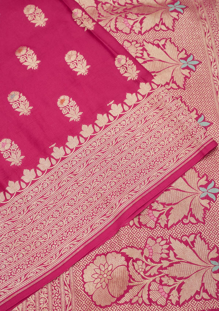 Rani Pink Zariwork Pure Silk Saree-Koskii