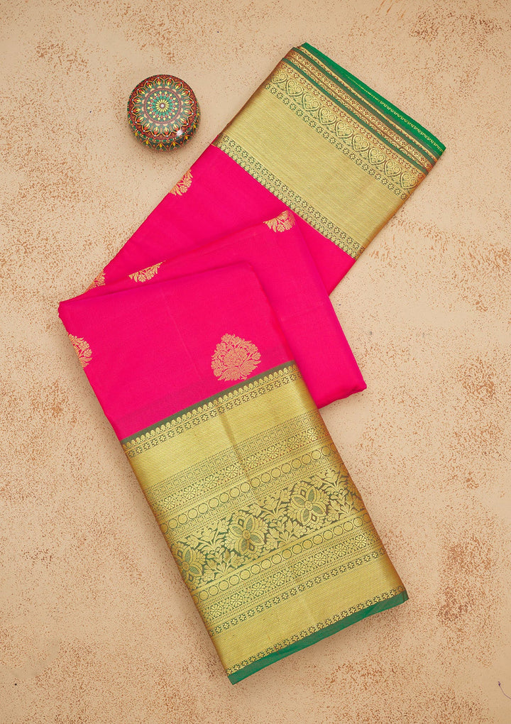 Rani Pink Zariwork Pure Silk Saree-Koskii