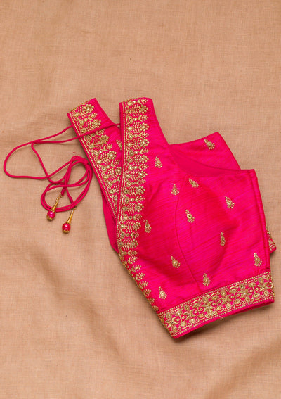 Rani Pink Zariwork Raw Silk Blouse-Koskii