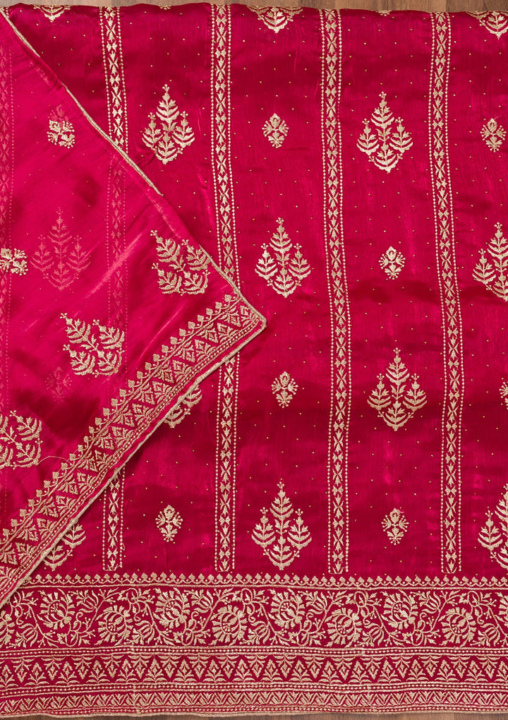 Rani Pink Zariwork Semi Crepe Unstitched Salwar Suit-Koskii