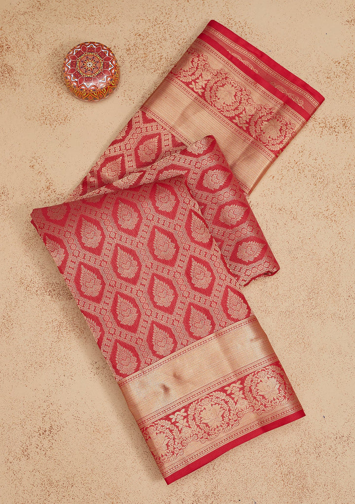 Red Zariwork Pure Silk Saree-Koskii