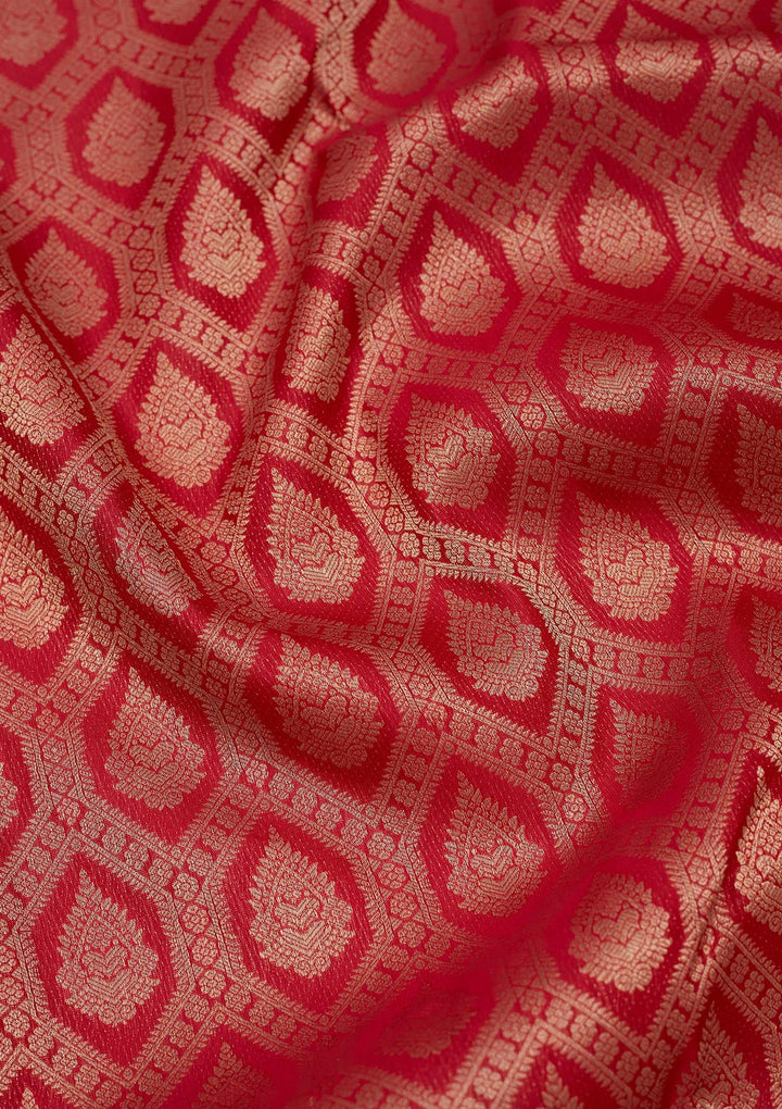 Red Zariwork Pure Silk Saree-Koskii