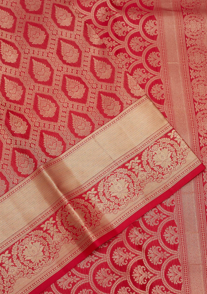 Red Zariwork Pure Silk Saree-Koskii
