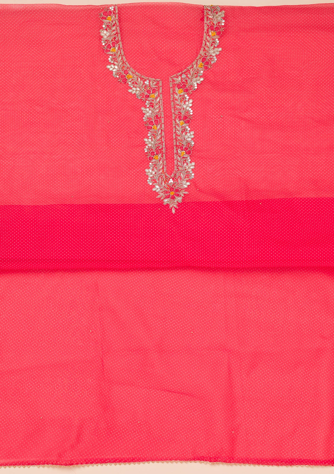 Red Zariwork Tissue Unstitched Salwar Suit-Koskii