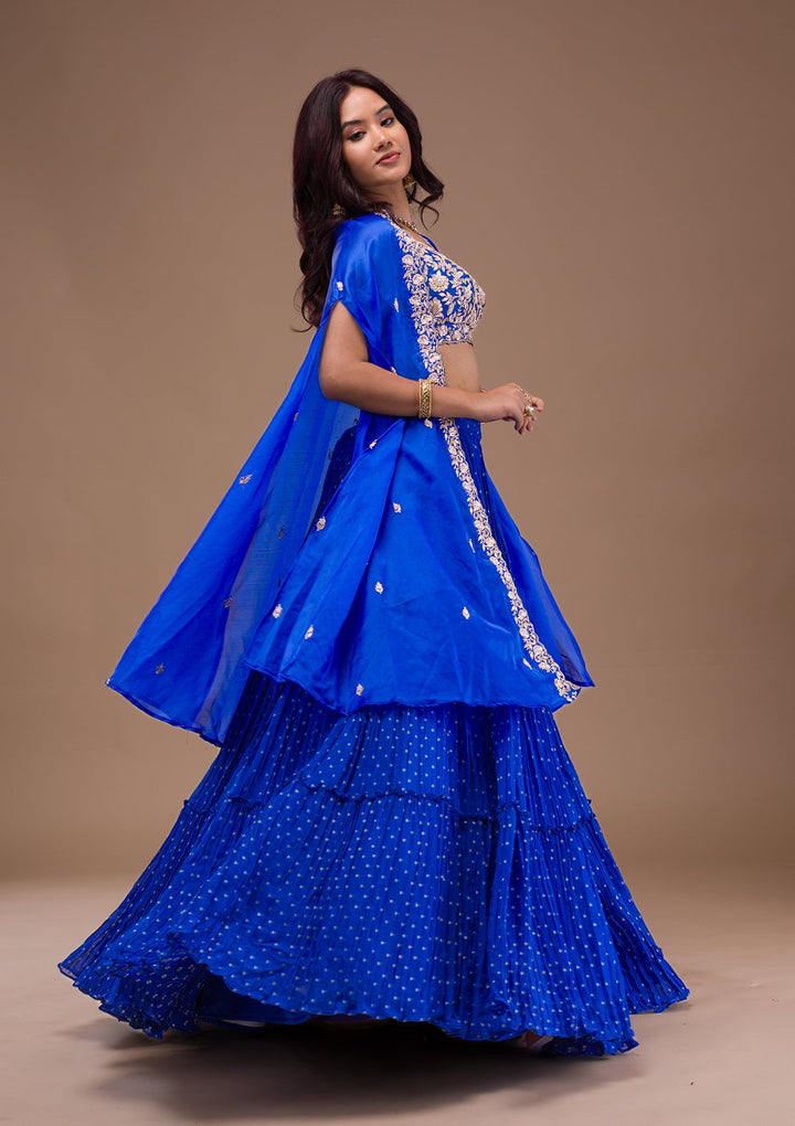 Royal Blue Zariwork Georgette Readymade Lehenga-Koskii