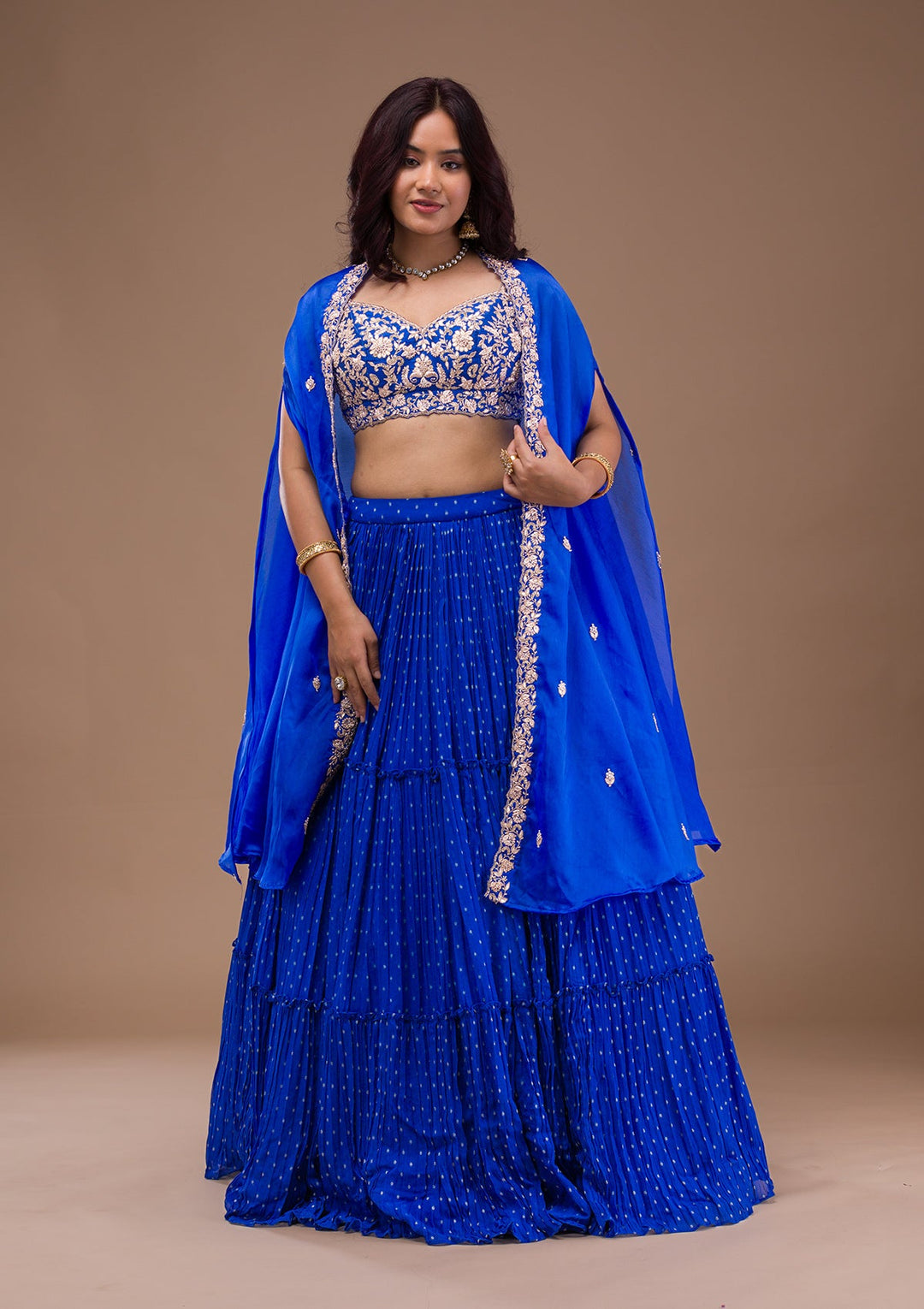 Royal Blue Zariwork Georgette Readymade Lehenga-Koskii