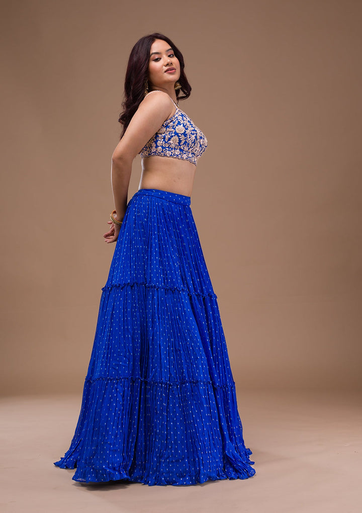 Royal Blue Zariwork Georgette Readymade Lehenga-Koskii