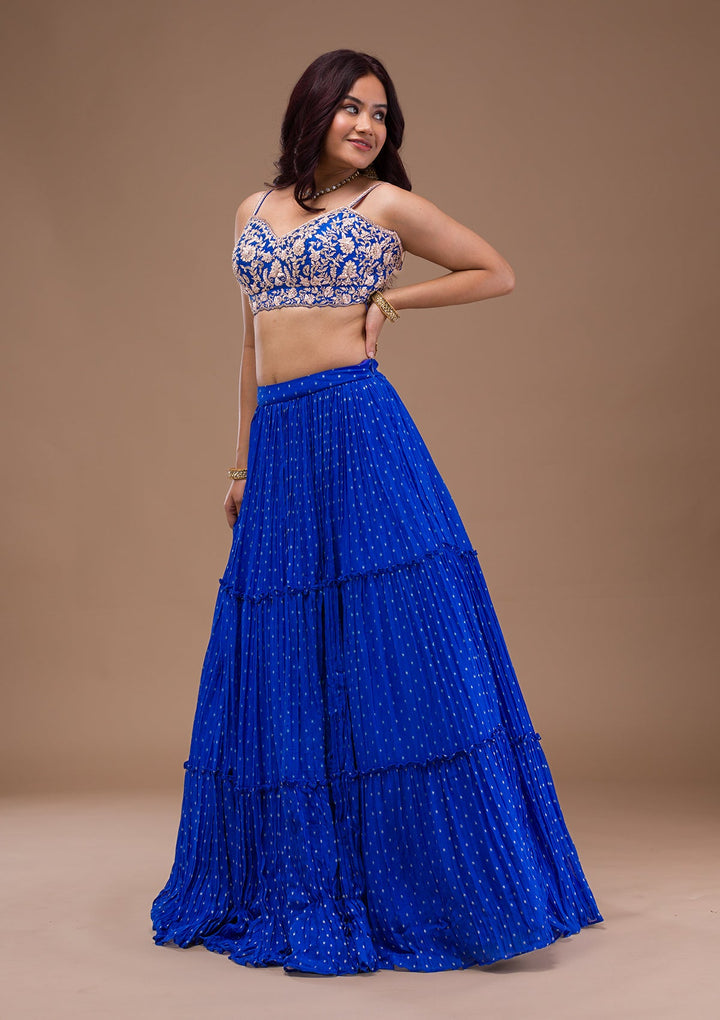 Royal Blue Zariwork Georgette Readymade Lehenga-Koskii