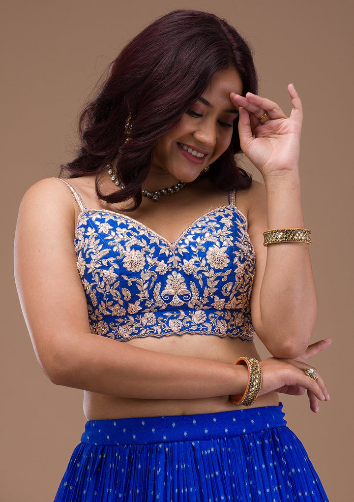 Royal Blue Zariwork Georgette Readymade Lehenga-Koskii