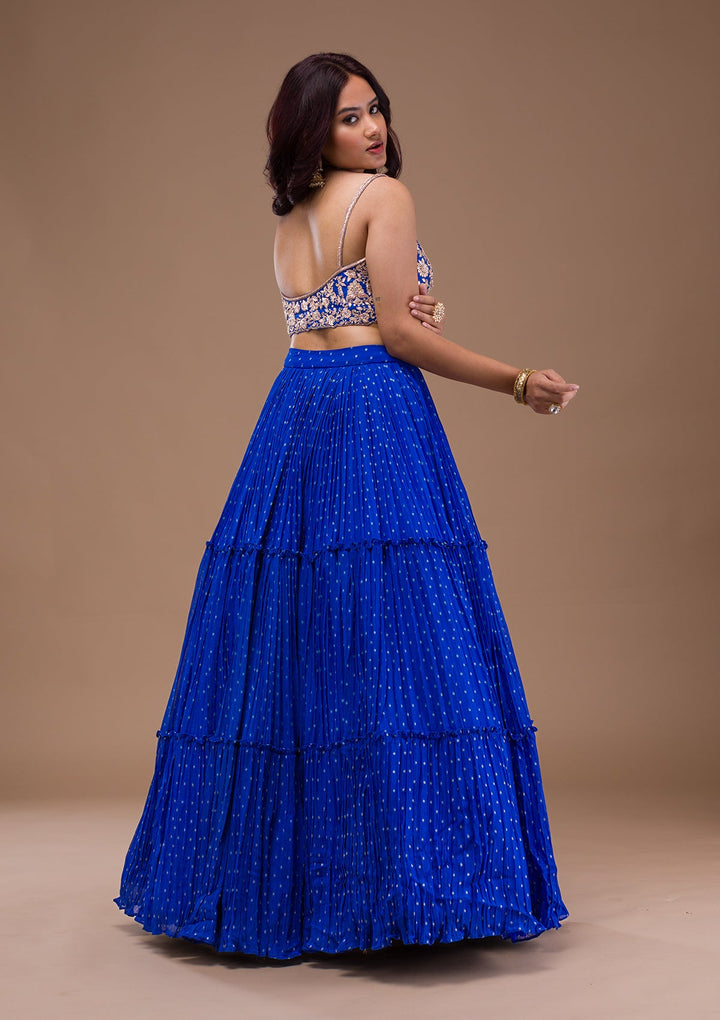 Royal Blue Zariwork Georgette Readymade Lehenga-Koskii
