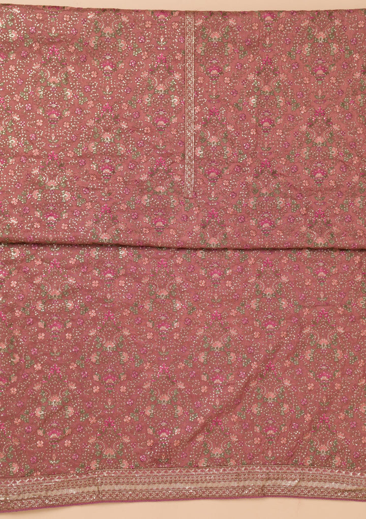 Rust Threadwork Semi Crepe Unstitched Salwar Suit-Koskii
