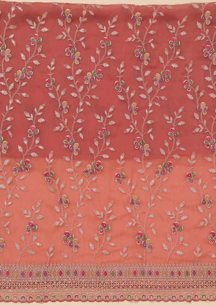 Rust Threadwork Tissue Unstitched Salwar Suit-Koskii