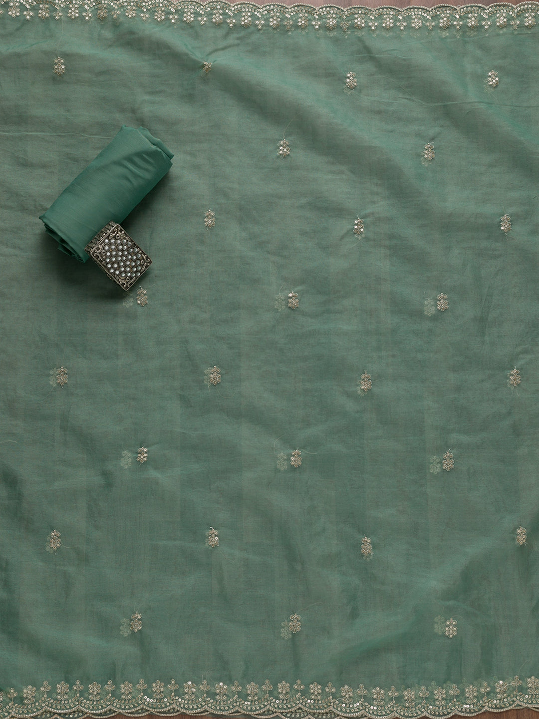 Sea Green Printed Semi Crepe Unstitched Salwar Suit