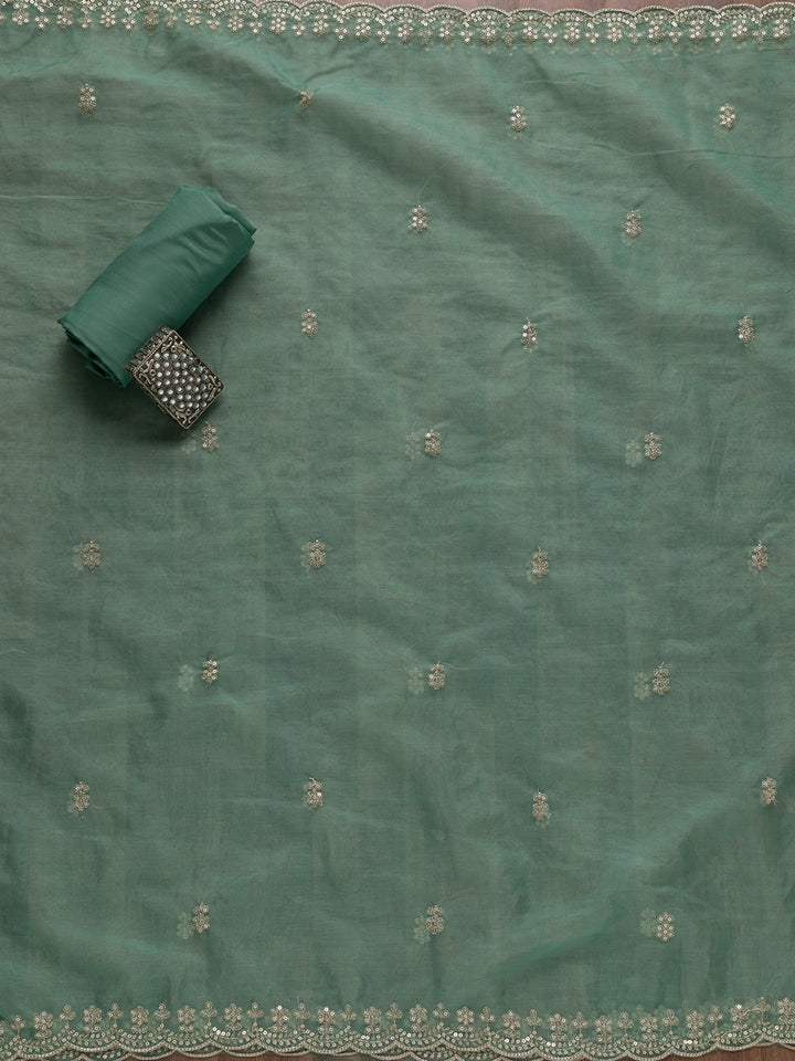 Sea Green Printed Semi Crepe Unstitched Salwar Suit