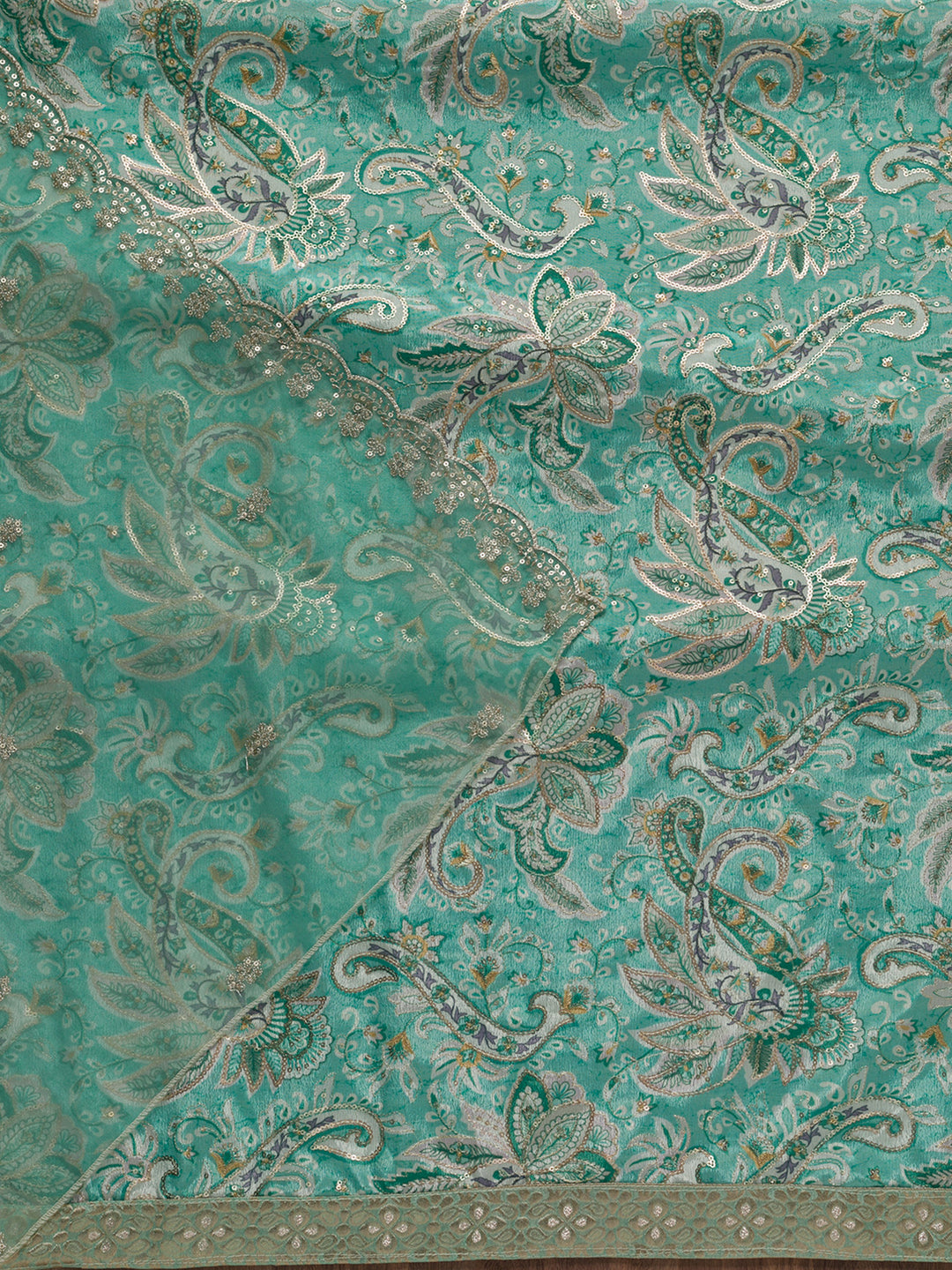 Sea Green Printed Semi Crepe Unstitched Salwar Suit