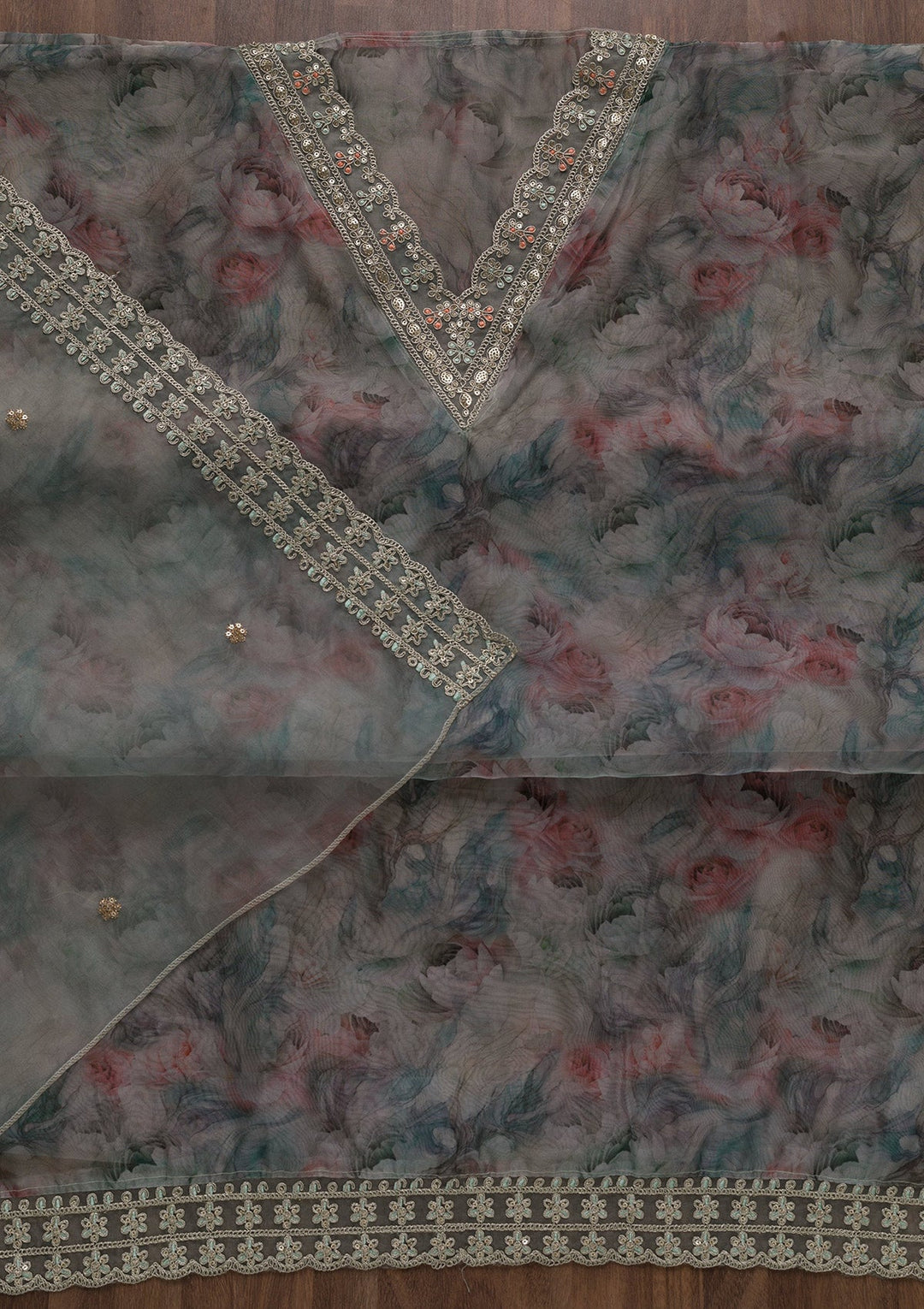 Sea Green Printed Tissue Unstitched Salwar Suit-Koskii