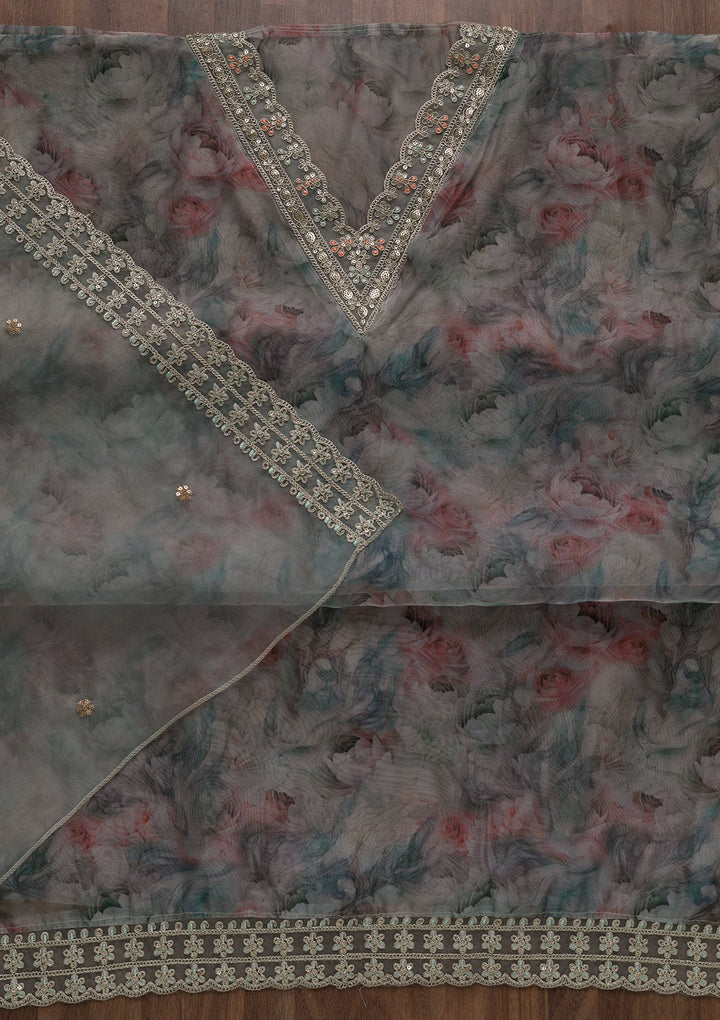 Sea Green Printed Tissue Unstitched Salwar Suit-Koskii