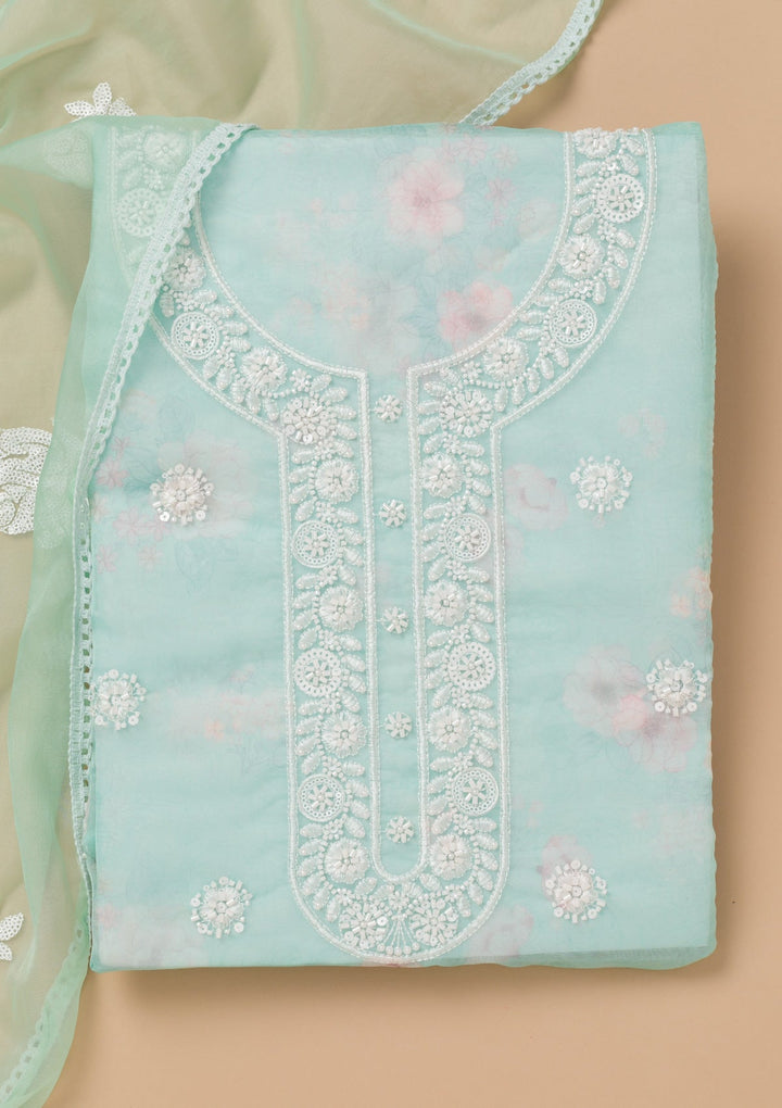 Sea Green Printed Tissue Unstitched Salwar Kameez-Koskii