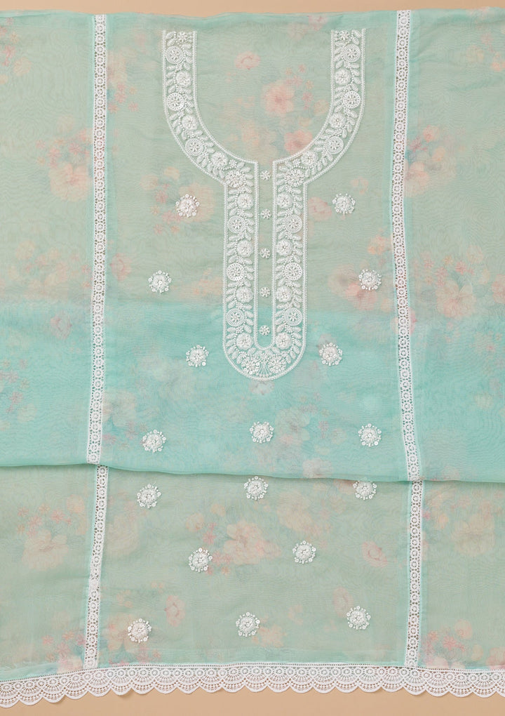 Sea Green Printed Tissue Unstitched Salwar Kameez-Koskii
