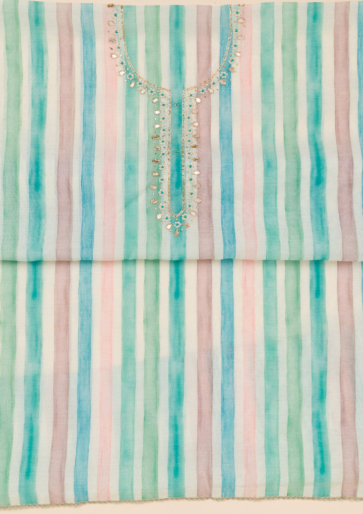 Sea Green Printed Tissue Unstitched Salwar Suit-Koskii