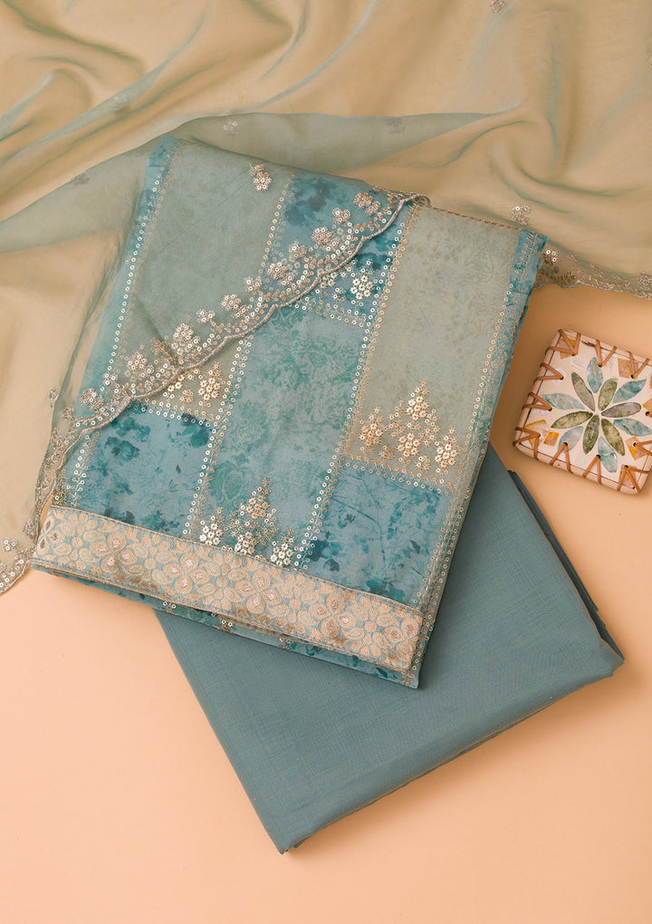 Sea Green Sequins Organza Unstitched Salwar Suit