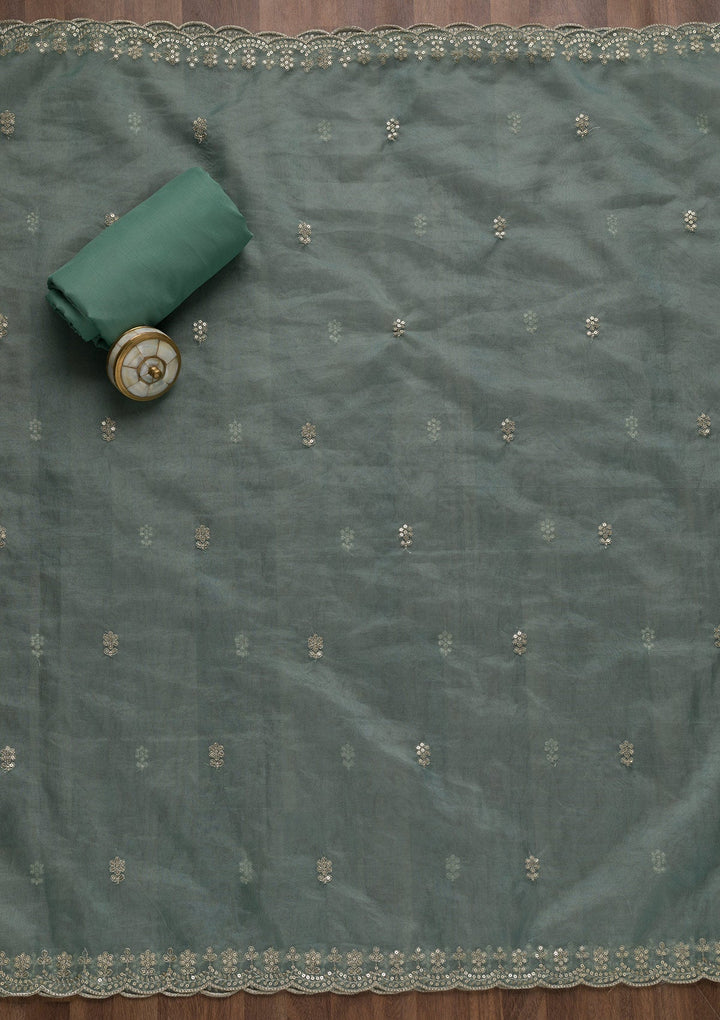 Sea Green Sequins Organza Unstitched Salwar Suit-Koskii