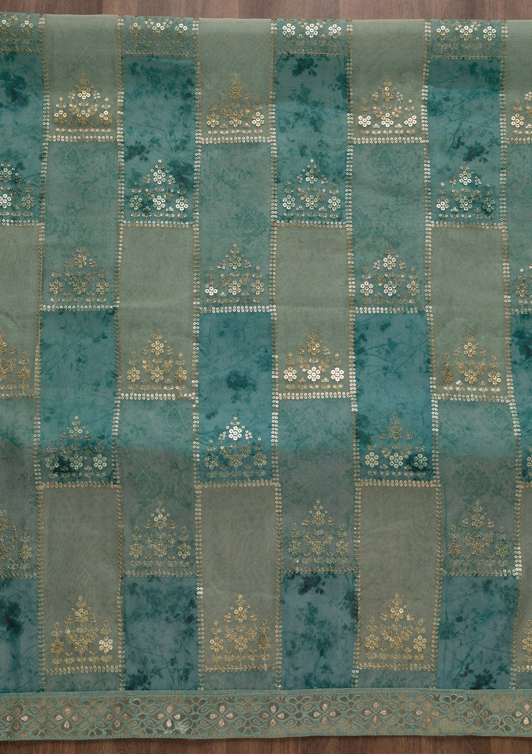 Sea Green Sequins Organza Unstitched Salwar Suit-Koskii