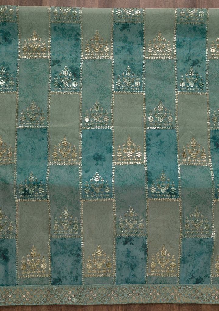 Sea Green Sequins Organza Unstitched Salwar Suit-Koskii