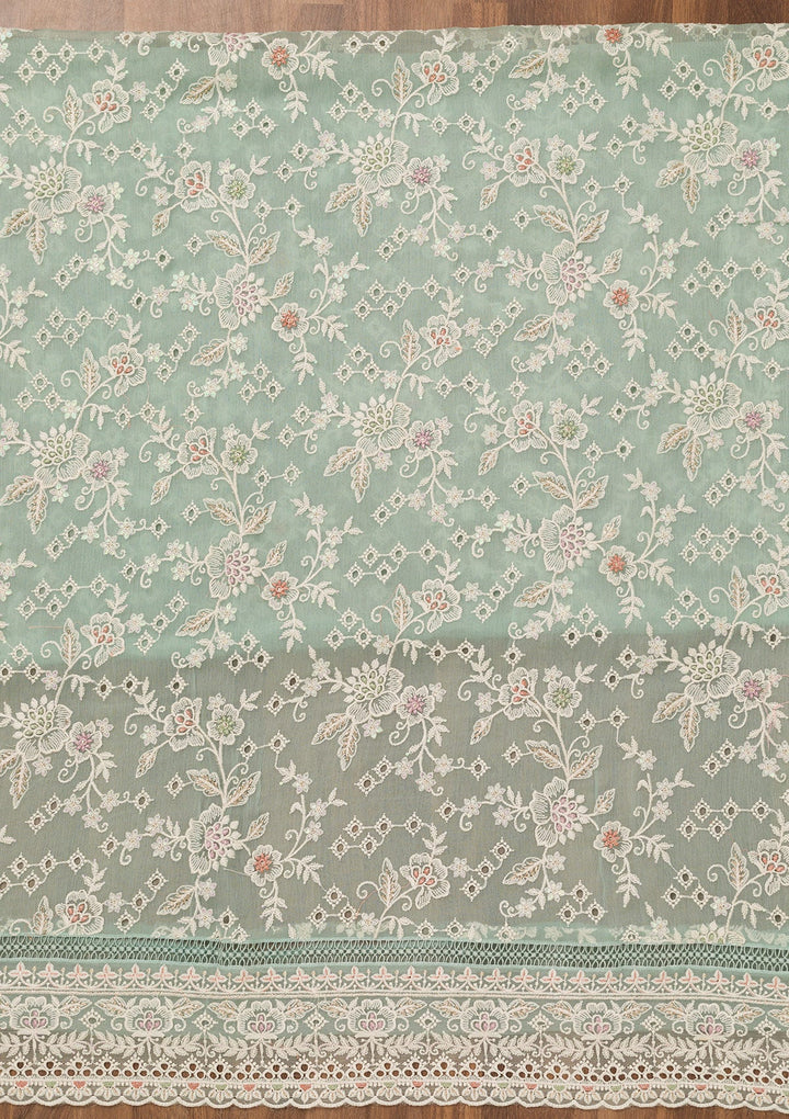 Sea Green Threadwork Chiffon Unstitched Salwar Suit-Koskii
