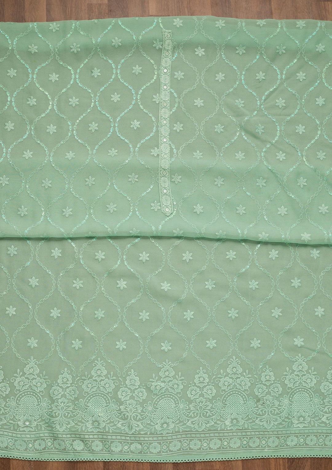 Sea Green Threadwork Georgette Unstitched Salwar Suit-Koskii