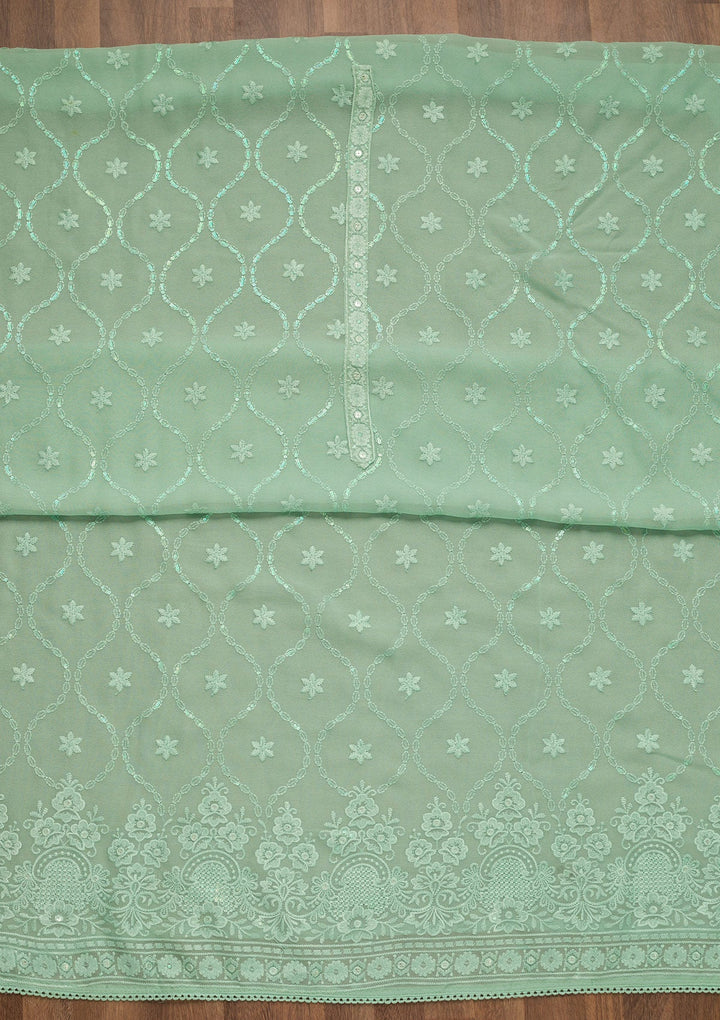 Sea Green Threadwork Georgette Unstitched Salwar Suit-Koskii