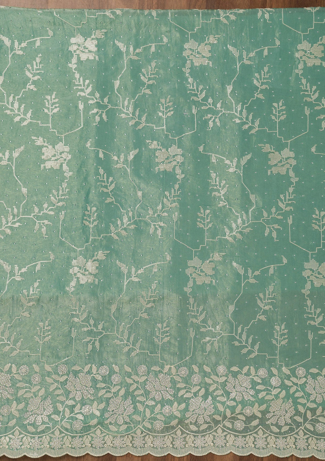 Sea Green Threadwork Shimmer Unstitched Salwar Suit-Koskii