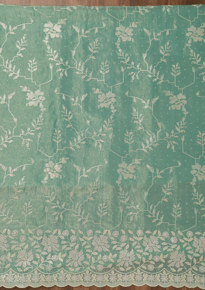 Sea Green Threadwork Shimmer Unstitched Salwar Suit-Koskii