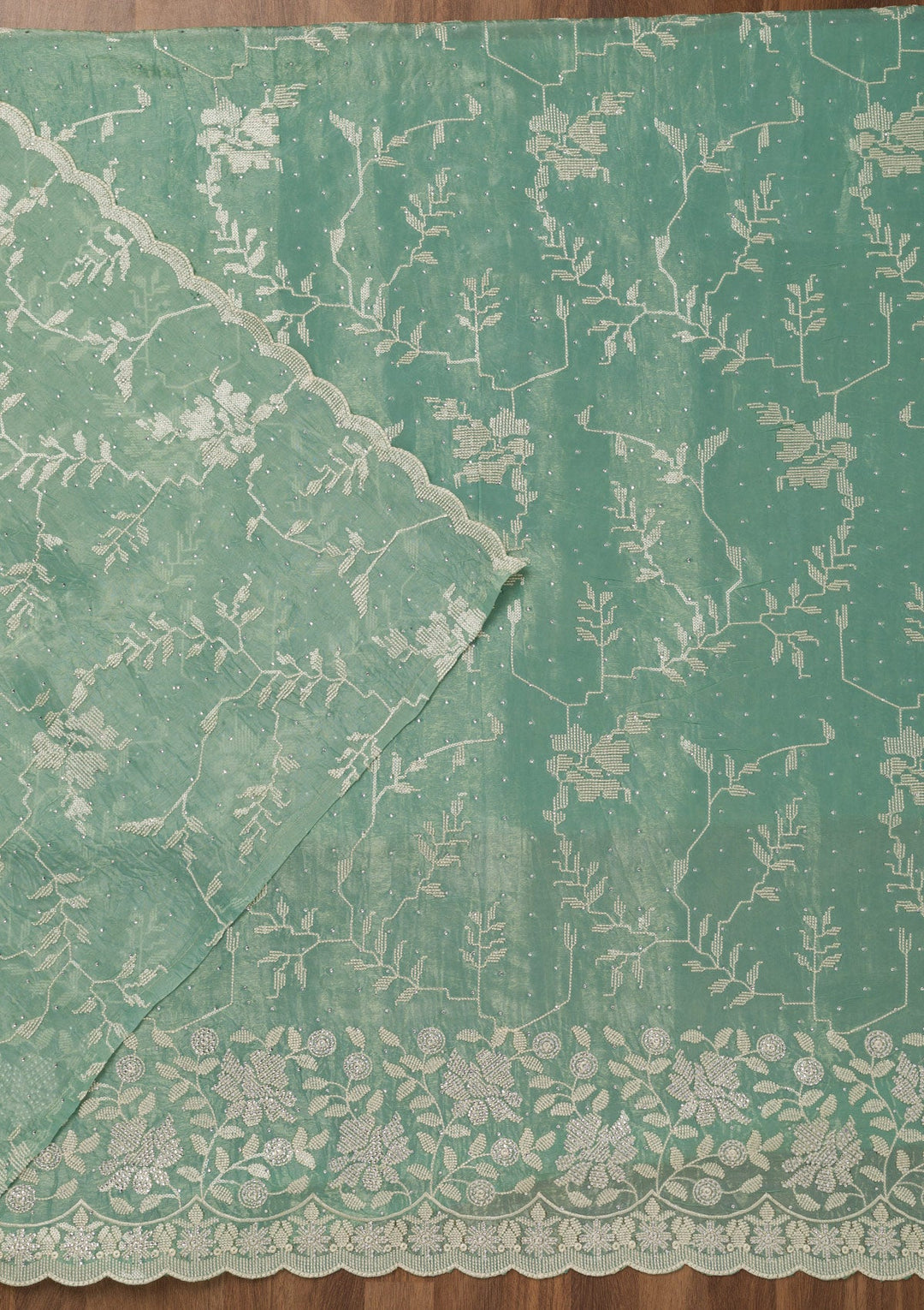Sea Green Threadwork Shimmer Unstitched Salwar Suit-Koskii