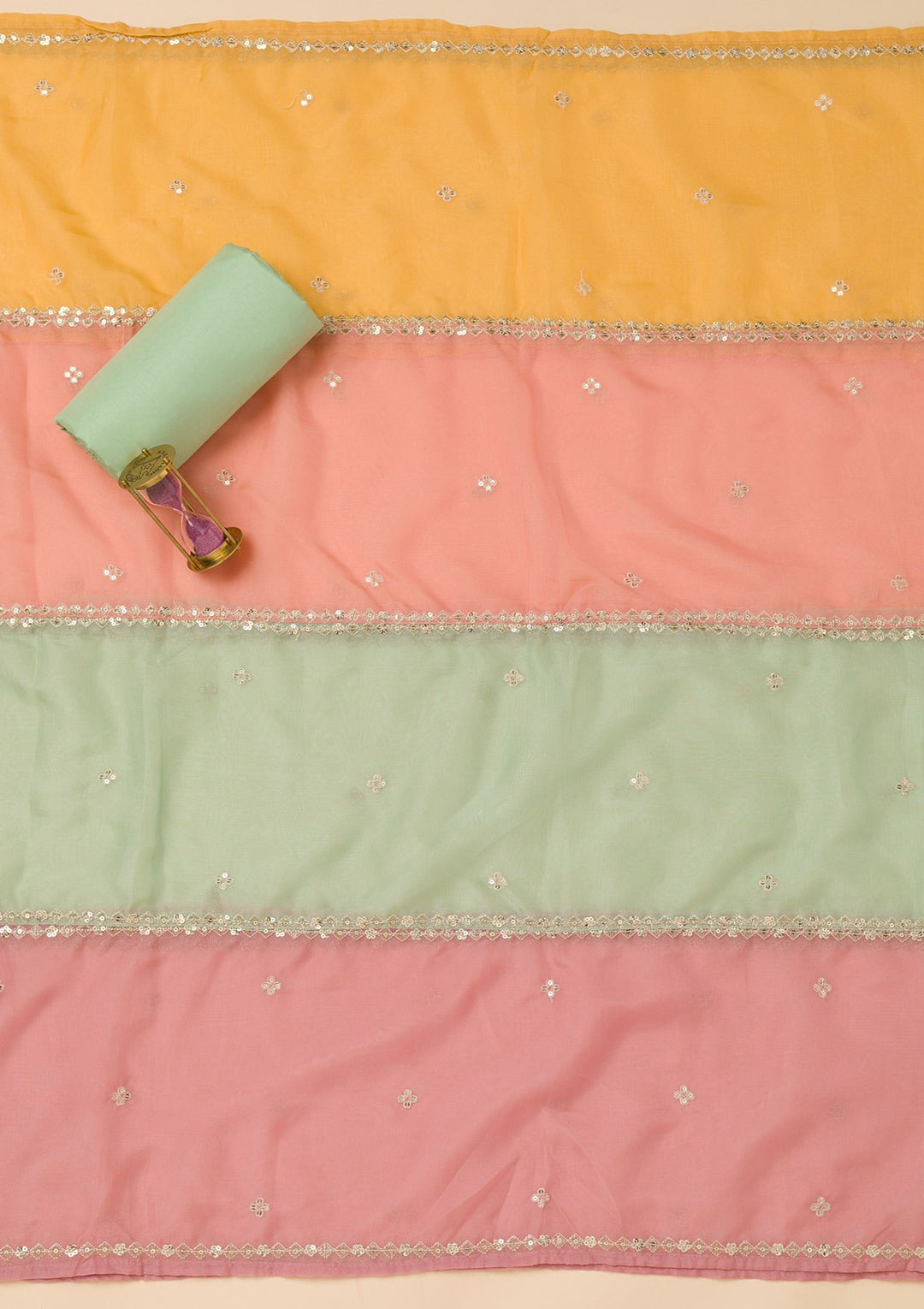 Sea Green Threadwork Tissue Unstitched Salwar Suit-Koskii