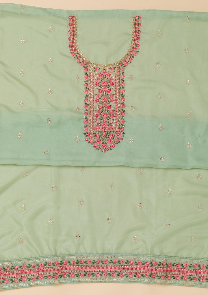 Sea Green Threadwork Tissue Unstitched Salwar Suit-Koskii
