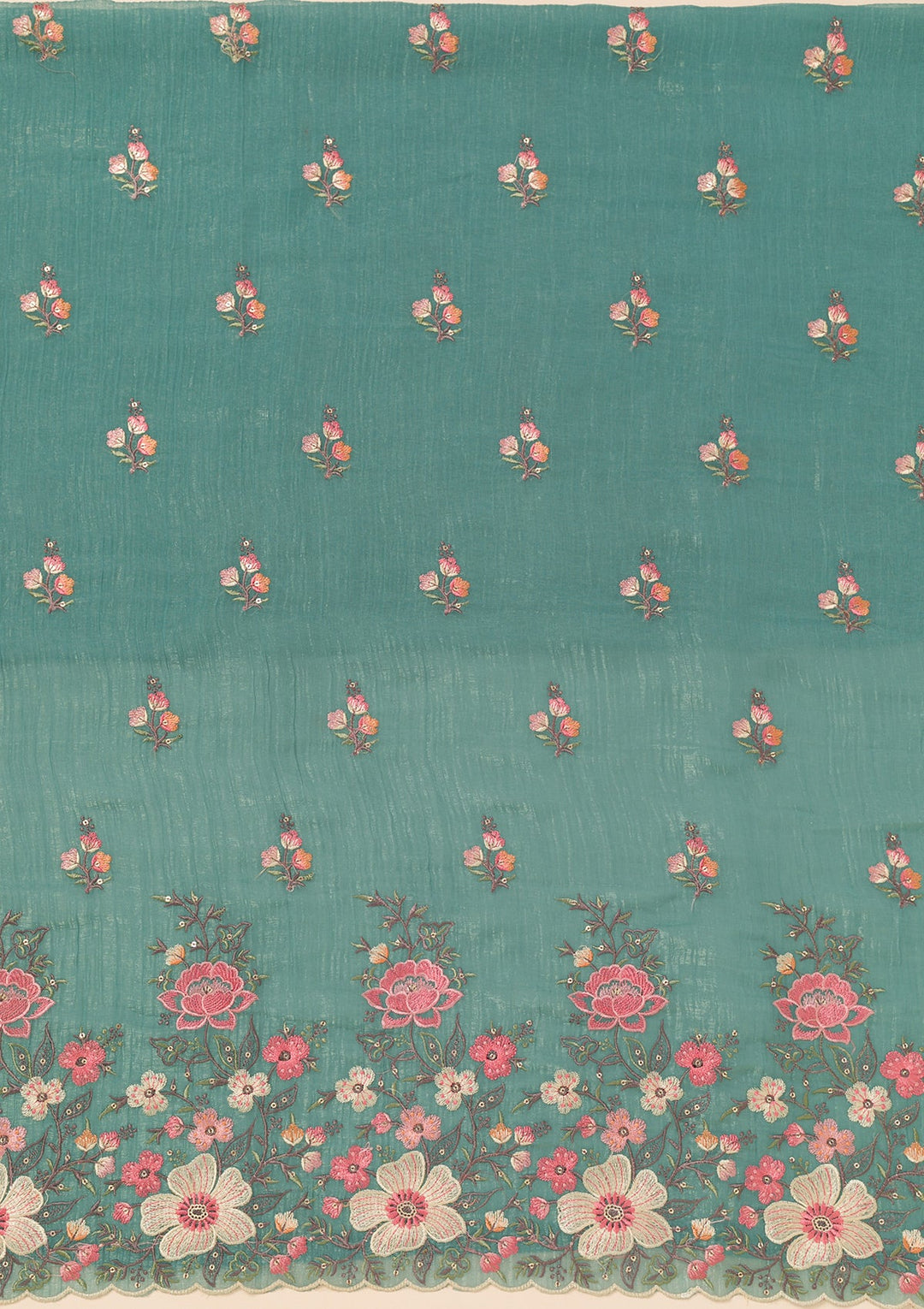 Sea Green Threadwork Tissue Unstitched Salwar Suit-Koskii