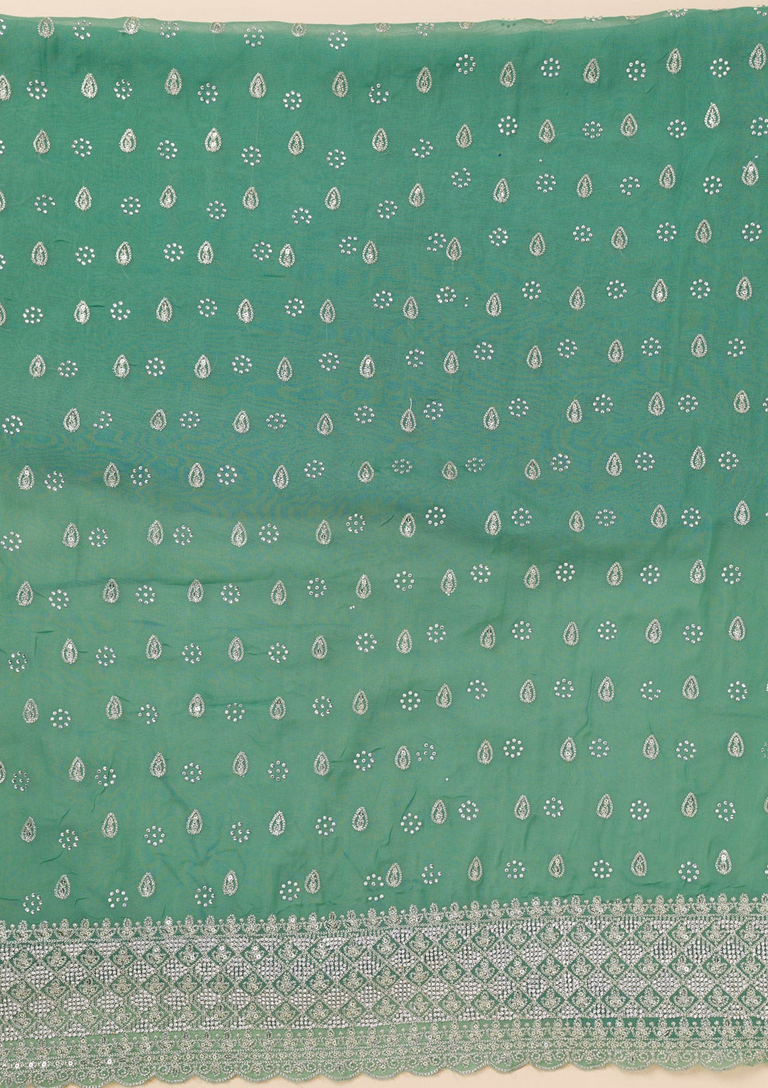 Sea Green Zariwork Organza Unstitched Salwar Suit-Koskii