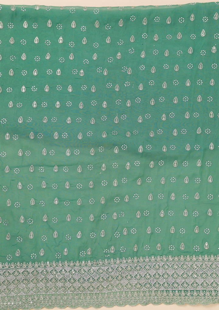 Sea Green Zariwork Organza Unstitched Salwar Suit-Koskii