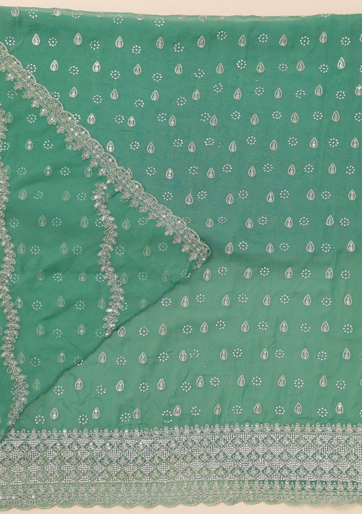 Sea Green Zariwork Organza Unstitched Salwar Suit-Koskii