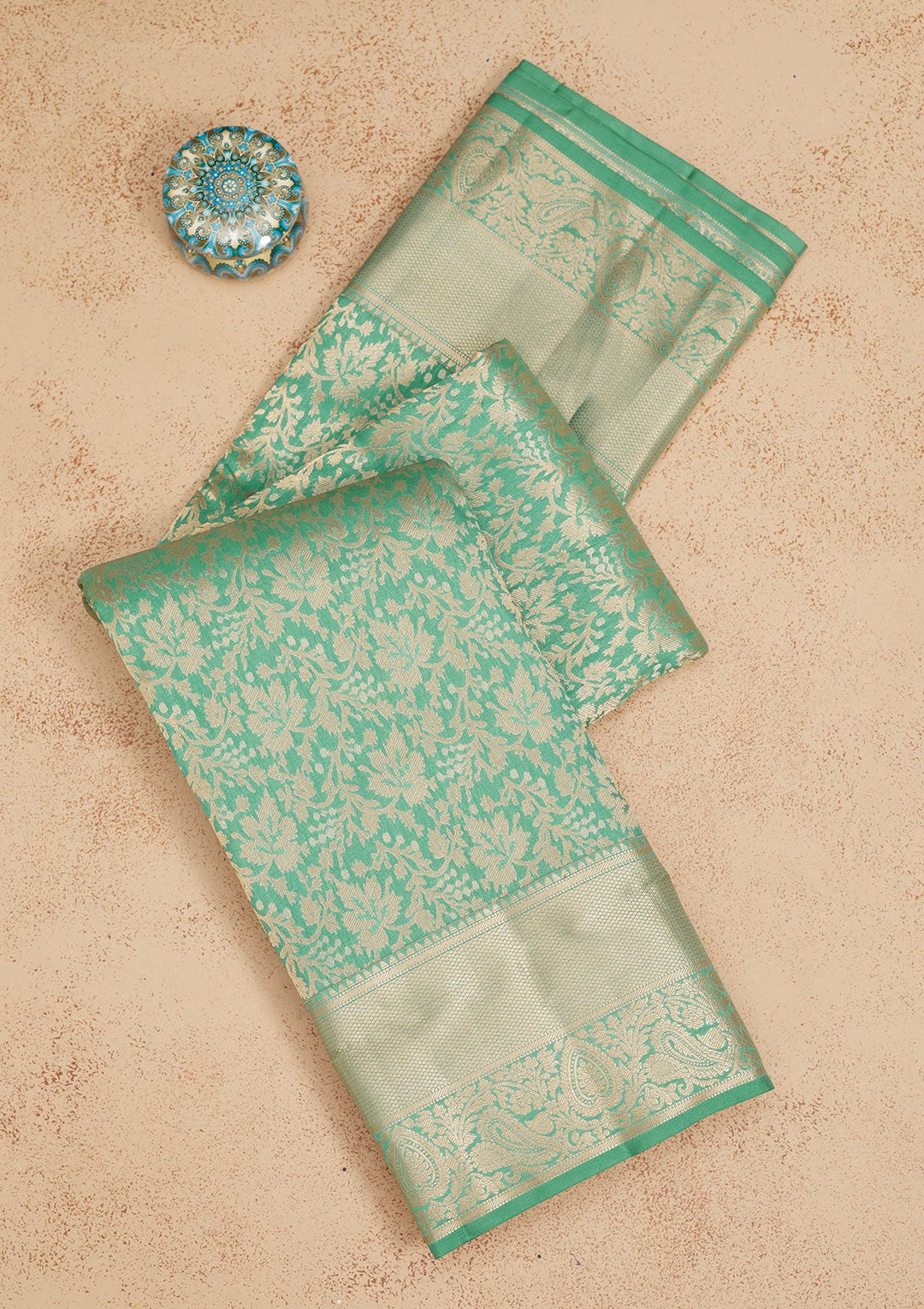 Sea Green Zariwork Pure Silk Saree-Koskii