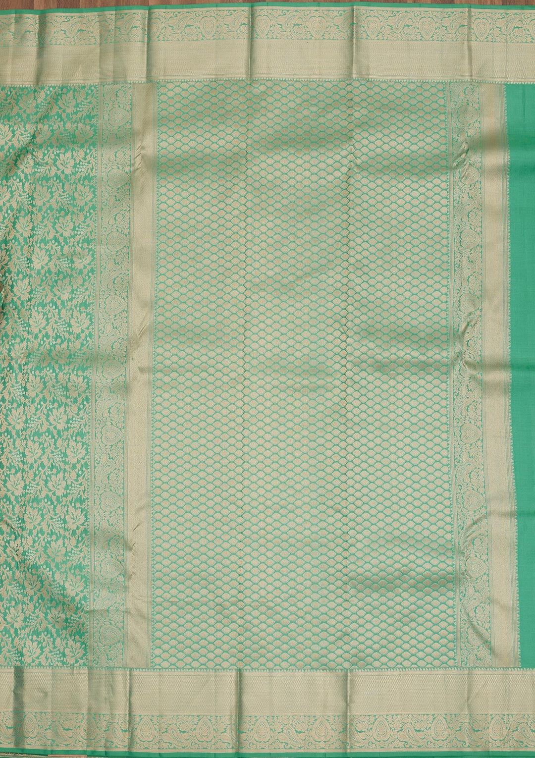 Sea Green Zariwork Pure Silk Saree-Koskii