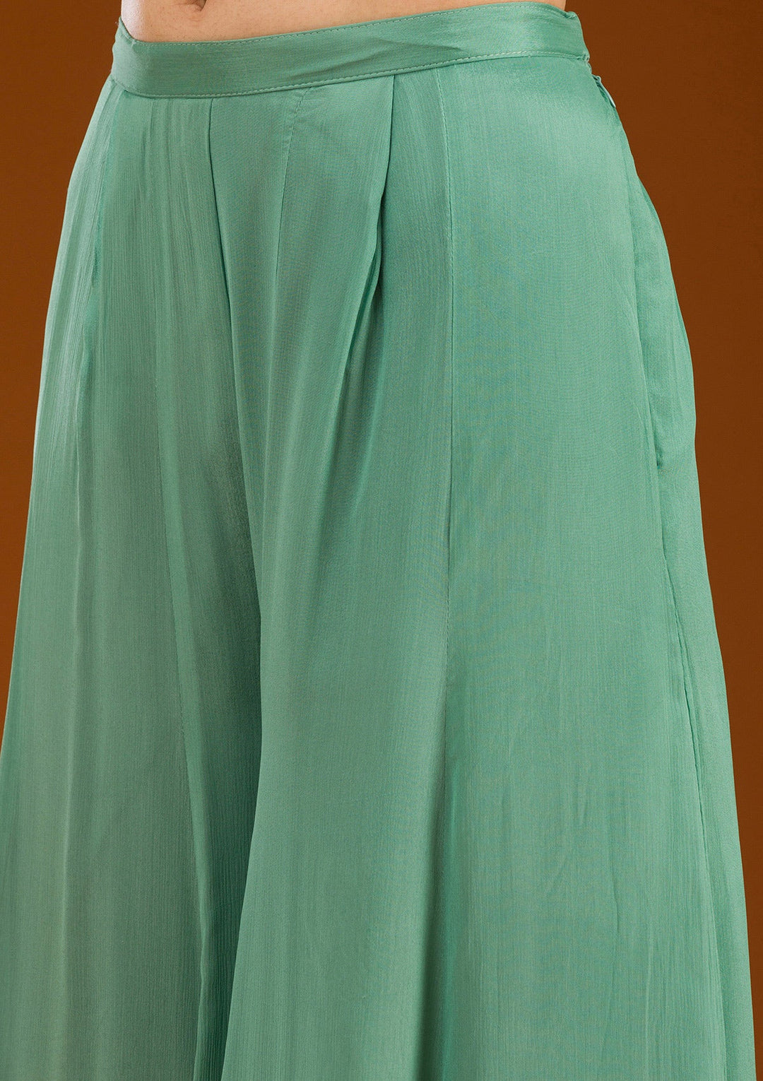 Sea Green Zariwork Semi Crepe Readymade Salwar Suit