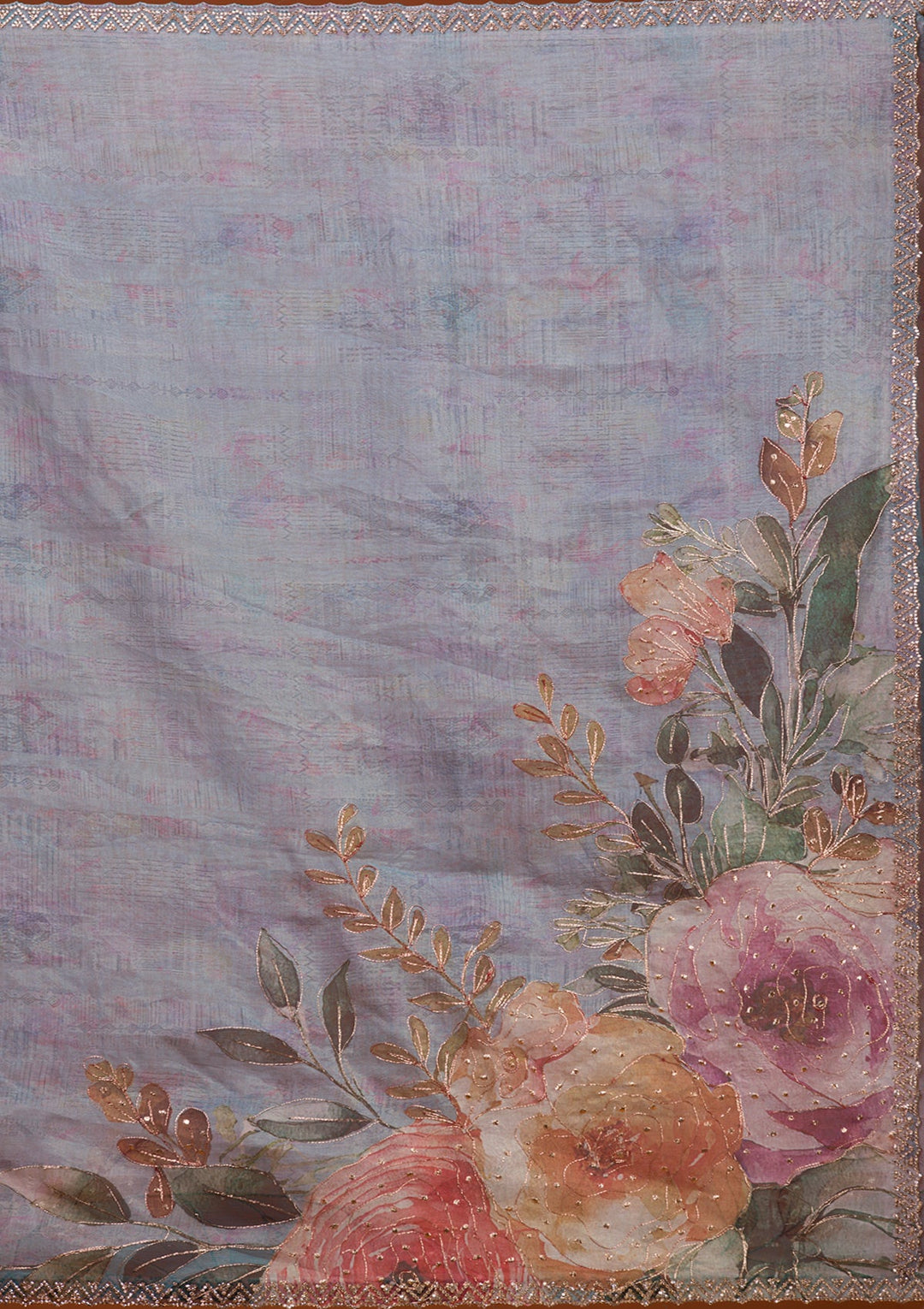 Sky Blue Printed Tissue Saree-Koskii