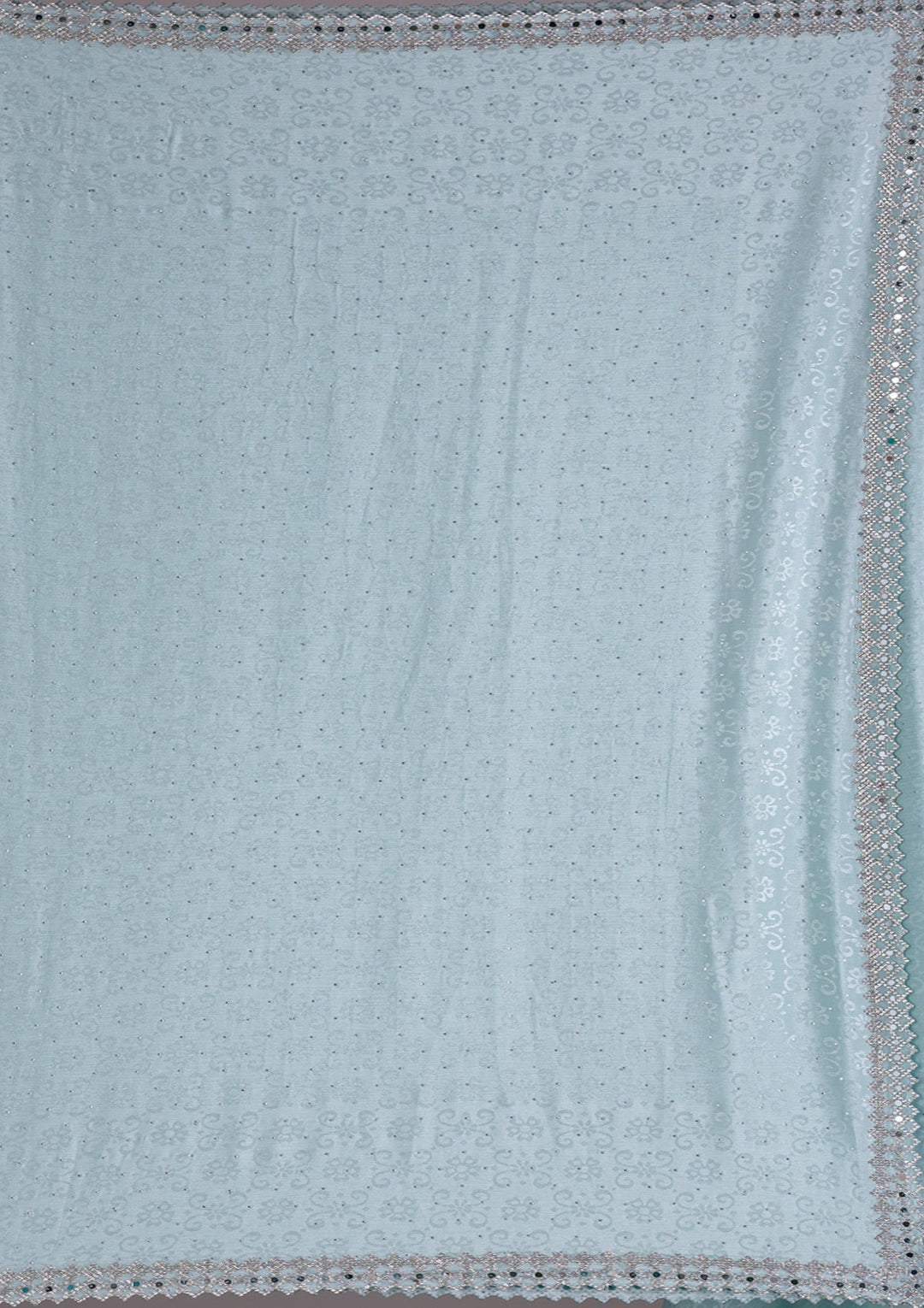 Sky Blue Stonework Semi Crepe Saree-Koskii