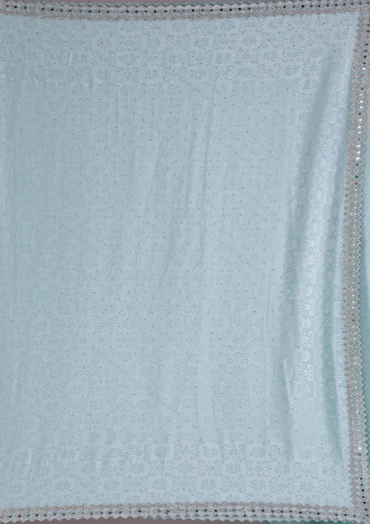 Sky Blue Stonework Semi Crepe Saree-Koskii