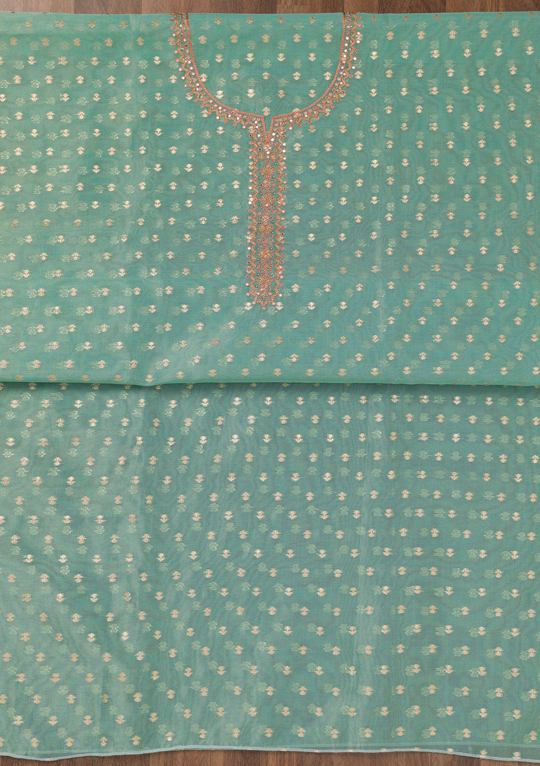 Sky Blue Zariwork Banarasi Unstitched Salwar Suit-Koskii