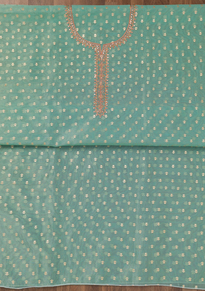 Sky Blue Zariwork Banarasi Unstitched Salwar Suit-Koskii