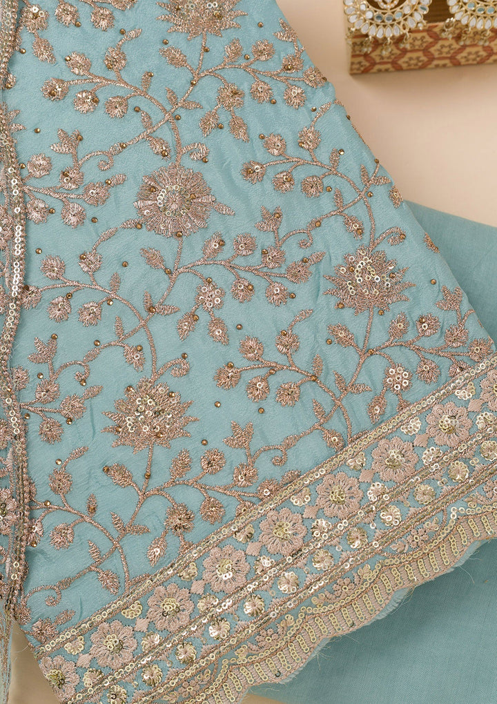 Sky Blue Zariwork Georgette Unstitched Salwar Suit-Koskii
